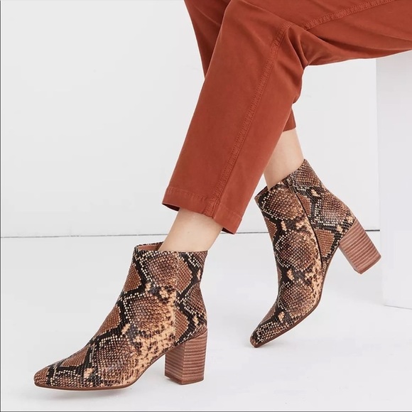Madewell The Fiona Bootie in Wood Ash Multi Snake Embossed Leather Size 6 - Picture 2 of 8